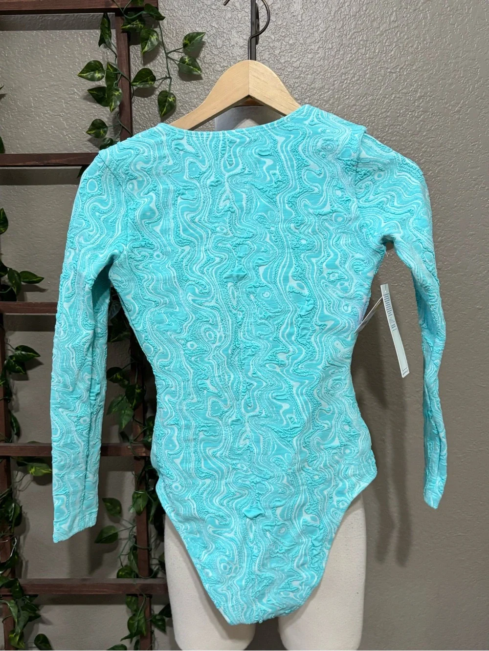 NWT Seea free people Valentina one piece swimsuit long sleeves blue S